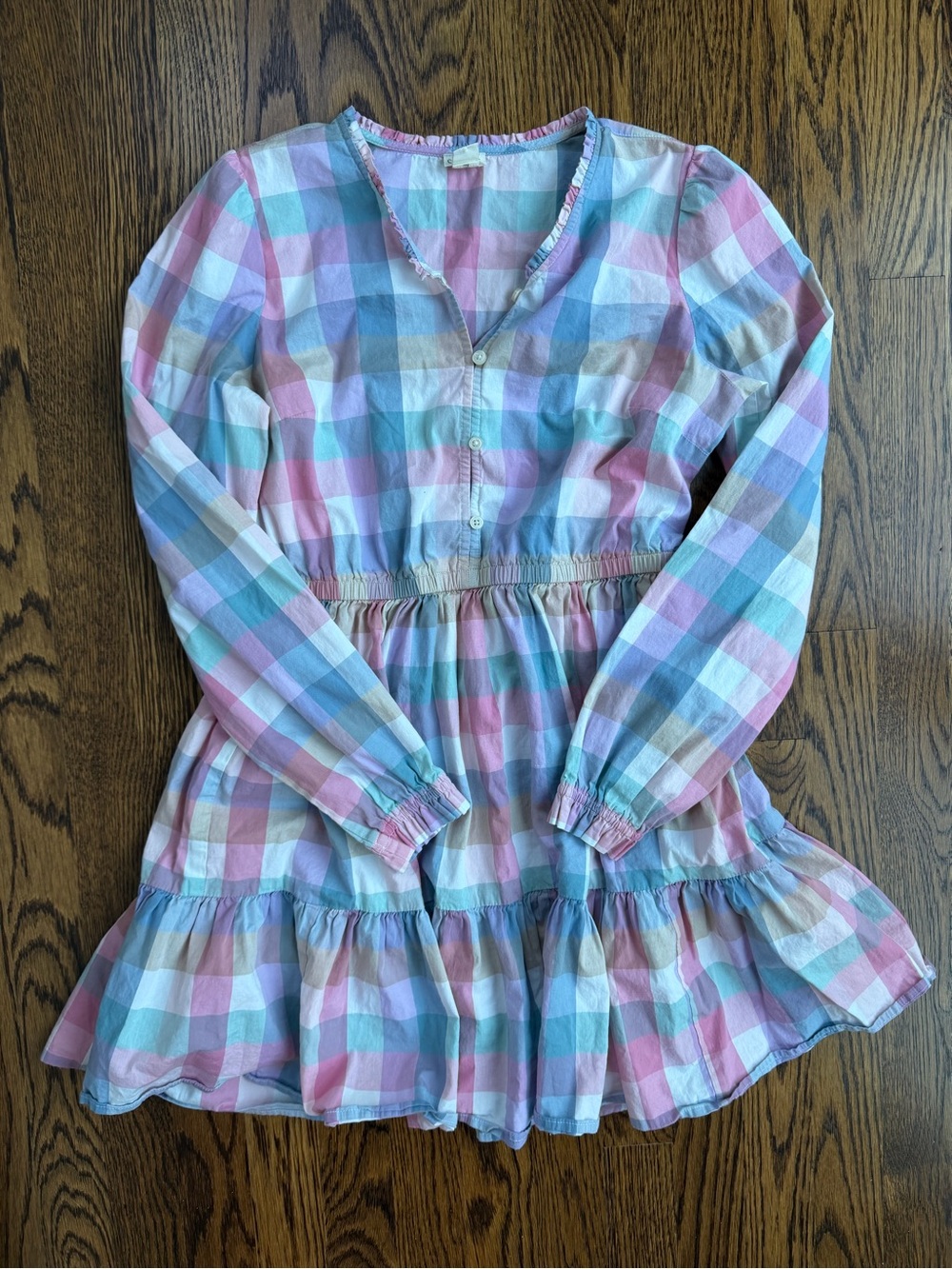 Crewcuts girl’s plaid cotton ruffle collar long sleeve button front dress